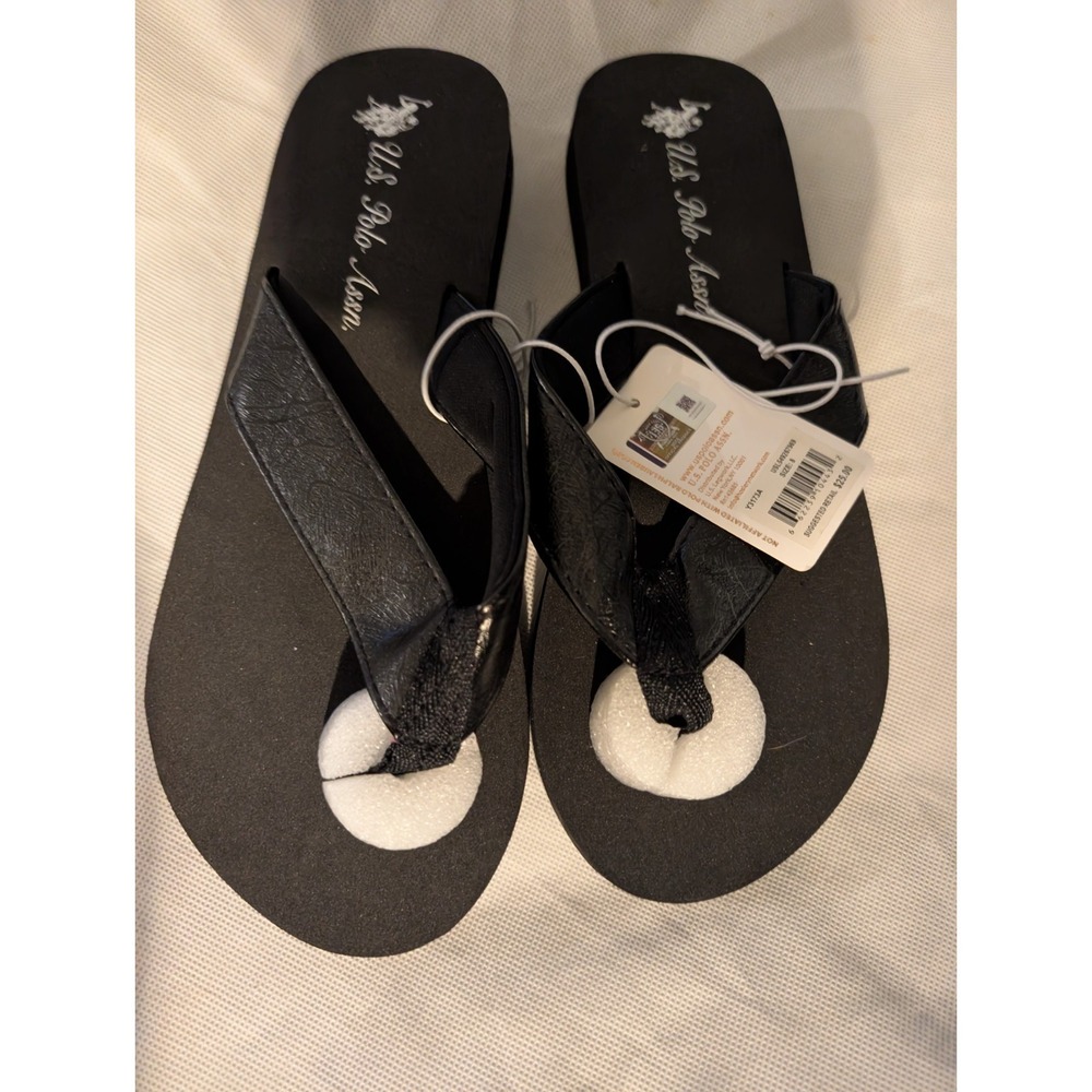 U.S. Polo Assn. Pair of Black Slippers and Flip Flop Sandals Size 8 Brand New